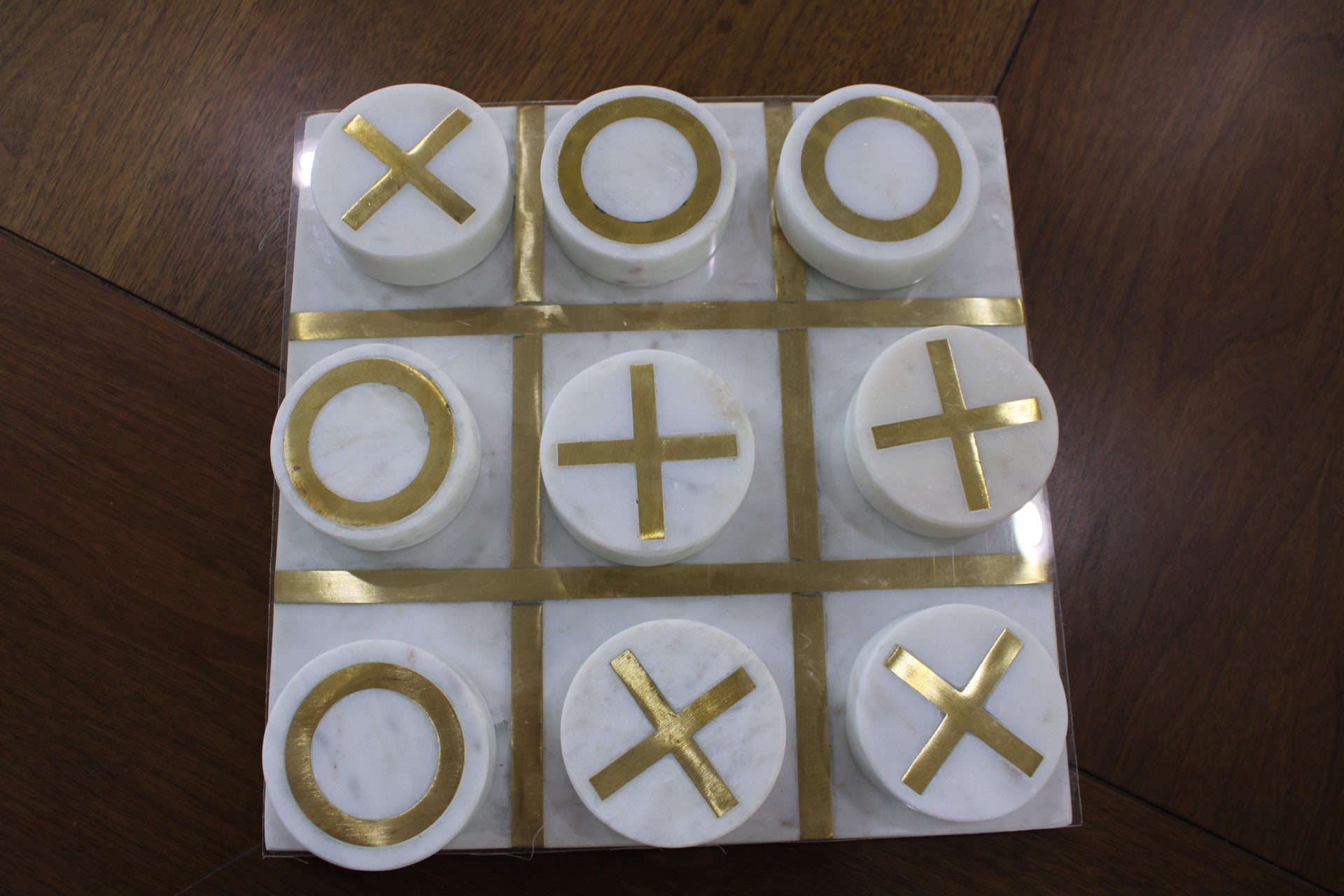 Marble 12 x 12 Tic-Tac-Toe, White/Gold