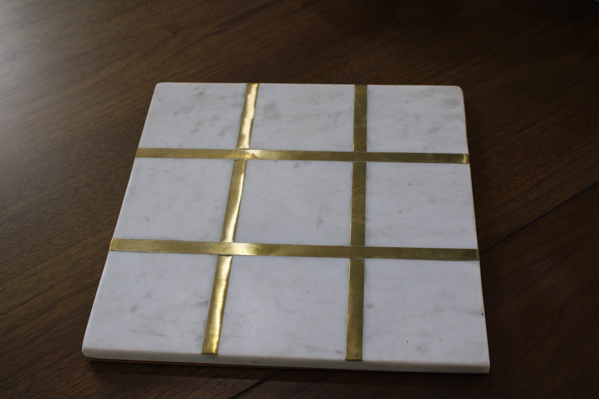 Marble 12 x 12 Tic-Tac-Toe, White/Gold