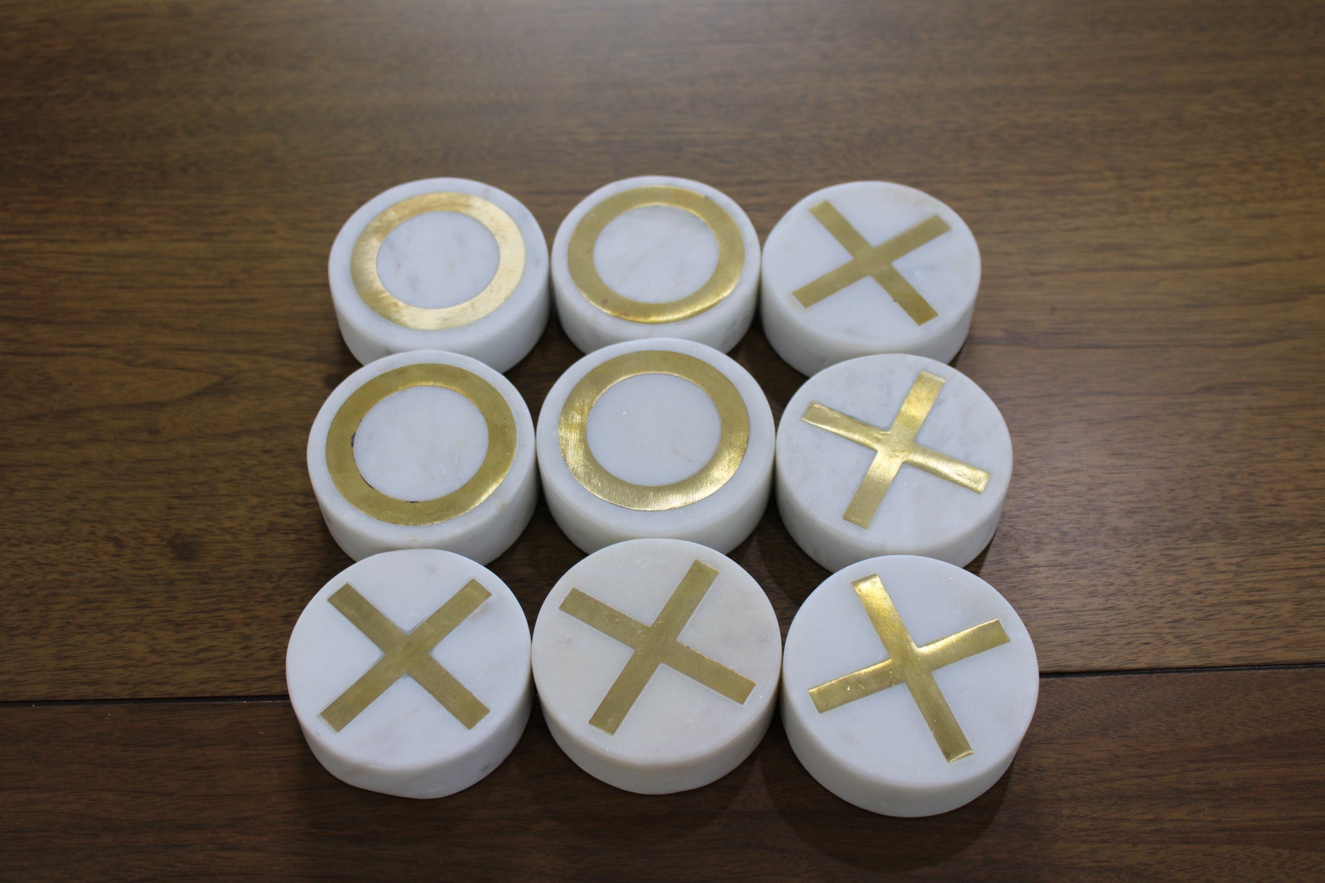 Marble 12 x 12 Tic-Tac-Toe, White/Gold